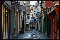 Shops lining narrow street. Bath, Somerset, England, United Kingdom (color)