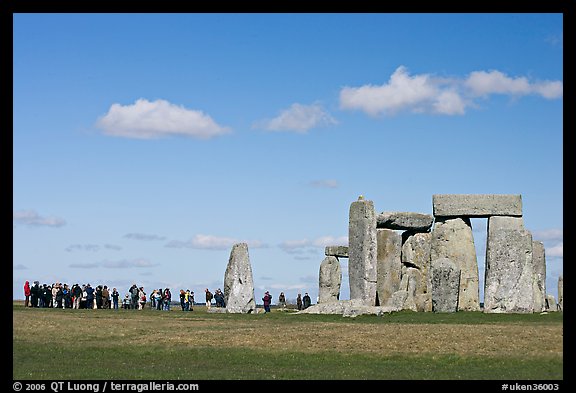 Large group of tourists looking at the standing stones, Stonehenge, Salisbury. England, United Kingdom (color)