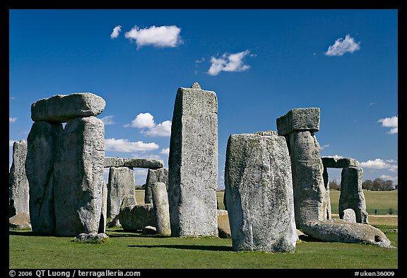 Sarsen trilithons surrounded by bluestones, Stonehenge, Salisbury. England, United Kingdom