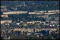 Distant view of rows of typical Georgian terraces. Bath, Somerset, England, United Kingdom (color)
