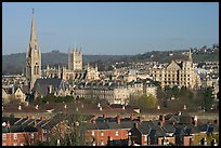 Elevated view of city center with church and abbey. Bath, Somerset, England, United Kingdom ( color)