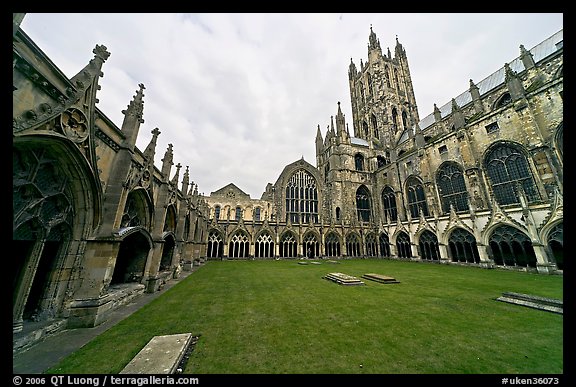 Great Cloister and Canterbury Cathedral nave and crossing spire. Canterbury,  Kent, England, United Kingdom (color)