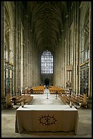 Altar, soaring arches of the Nave, and stained glass, Canterbury Cathedral. Canterbury,  Kent, England, United Kingdom (color)