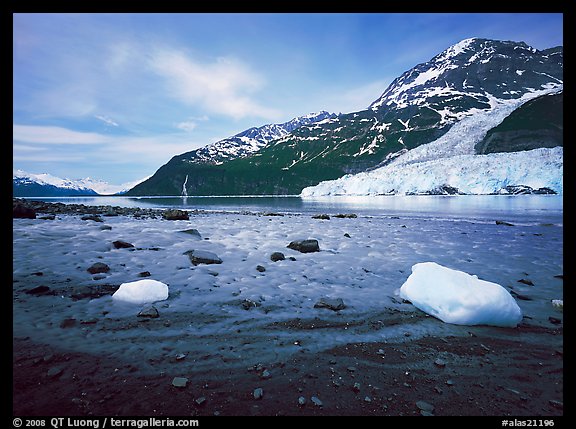 Barry arm and Glacier from Black Sand Beach. Prince William Sound, Alaska, USA