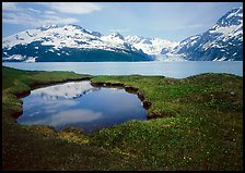 Pond, mountains, and glaciers across Harriman Fjord. Prince William Sound, Alaska, USA ( color)