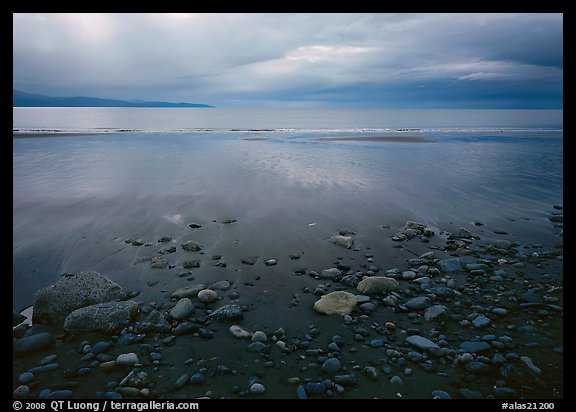 Pebbles, beach, and Katchemak Bay. Alaska, USA (color)