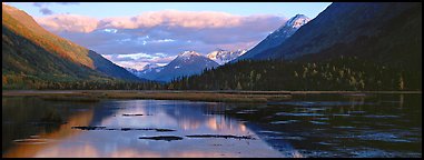 Kenai peninsula landscape with lake and reflections. Alaska, USA (Panoramic color)