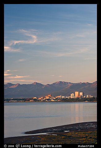 Anchorage skyline at sunset. Anchorage, Alaska, USA