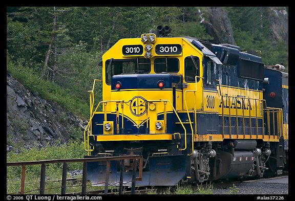Alaska train locomotive. Whittier, Alaska, USA