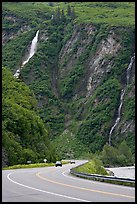 Richardson Highway and waterfalls, Keystone Canyon. Alaska, USA (color)