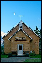 Community church and moon. McCarthy, Alaska, USA (color)