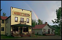 Ma Johnson  hotel and rainbow. McCarthy, Alaska, USA (color)