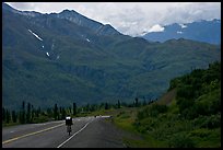 Road cycling, Glenn Highway. Alaska, USA (color)