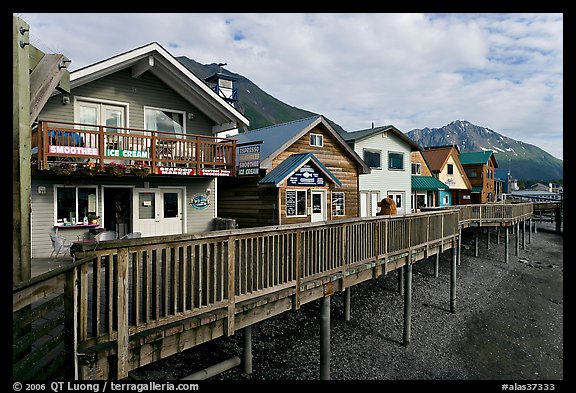 Waterfront houses on harbor. Seward, Alaska, USA (color)