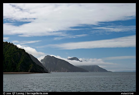 Mountains with low clouds outside Resurrection Bay. Seward, Alaska, USA