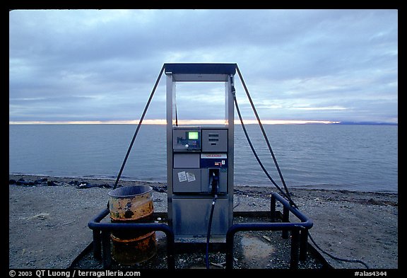 Gas pump on the beach, looking towards the Bering sea. Kotzebue, North Western Alaska, USA