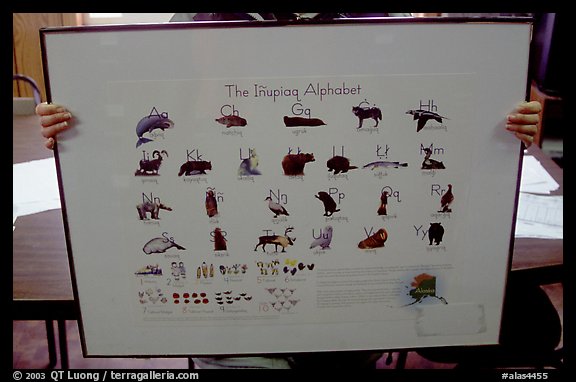 Poster describing the Inupiaq alphabet, Kiana. North Western Alaska, USA