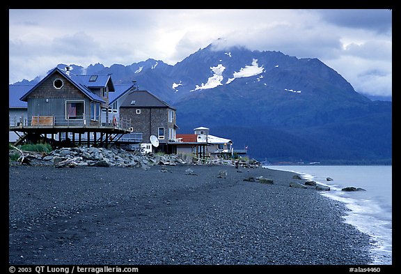 Houses on the beach at Lowell Point. Seward, Alaska, USA (color)