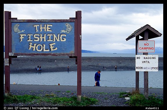 Fishing Hole signs. Homer, Alaska, USA