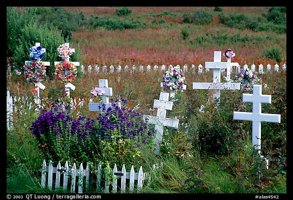 Russian orthodox cemetery. Ninilchik, Alaska, USA (color)