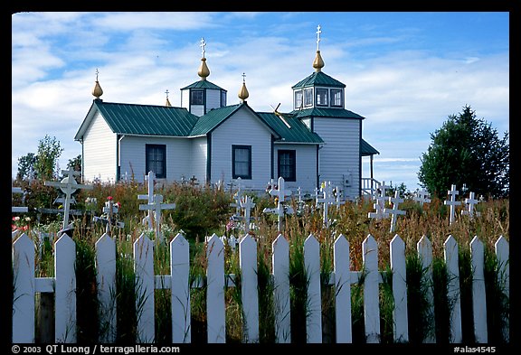 Picket Fence and old Russian church. Ninilchik, Alaska, USA