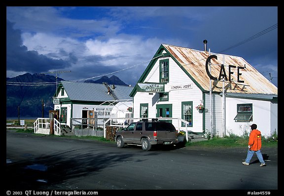 The tiny village's main street. Hope,  Alaska, USA (color)