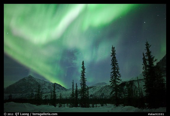 Aurora Borealis above Brooks Range in winter. Alaska, USA
