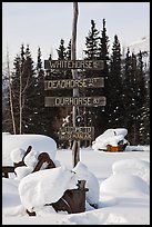 Signs in winter. Wiseman, Alaska, USA