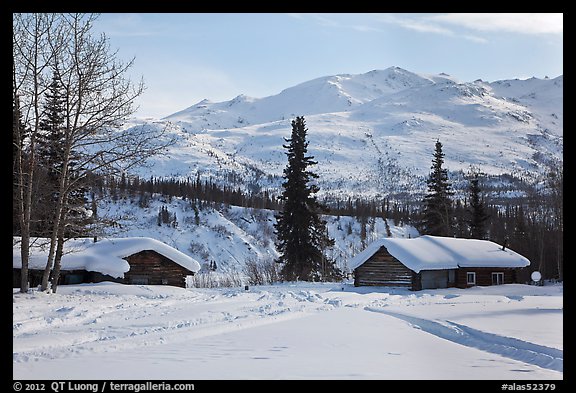 Cabins and winter landscape. Wiseman, Alaska, USA