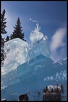 Massive locomotive ice sculpture at World Ice Art Championships. Fairbanks, Alaska, USA (color)
