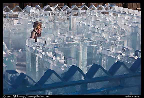 Woman in ice maze, Ice Alaska. Fairbanks, Alaska, USA