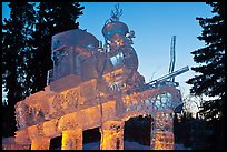 Illuminated locomotive ice sculpture, World Ice Art Championships. Fairbanks, Alaska, USA ( color)