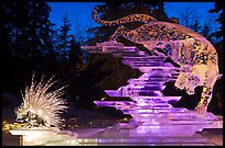 Prize winning multiblock ice sculpture at night, 2012 Ice Alaska. Fairbanks, Alaska, USA