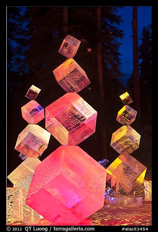 Balancing ice cubes with colored lights, 2012 Ice Alaska. Fairbanks, Alaska, USA