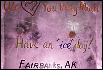 Welcome sign in ice, George Horner Ice Park. Fairbanks, Alaska, USA ( color)