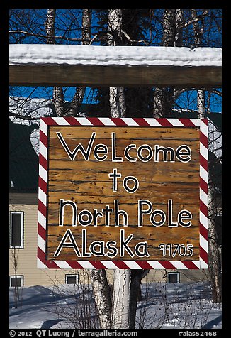 Welcome sign. North Pole, Alaska, USA (color)