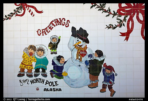 Greetings on mural. North Pole, Alaska, USA