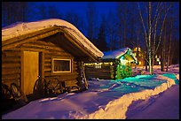Cabins at night in winter. Chena Hot Springs, Alaska, USA ( color)