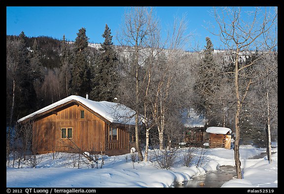 Resort cabins in winter. Chena Hot Springs, Alaska, USA (color)
