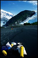 Kayaking gear on Black Sand Beach. Prince William Sound, Alaska, USA (color)