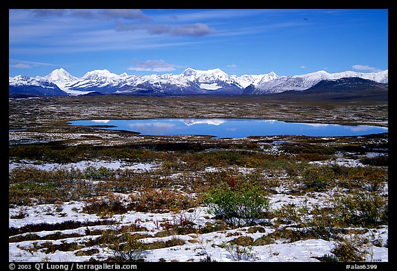 Fresh snow, Lake and mountains. Alaska, USA (color)