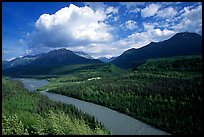 Matanuska River and Chugach mountains in summer, afternoon. Alaska, USA (color)
