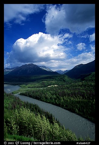 Matanuska River and Chugach mountains in summer. Alaska, USA