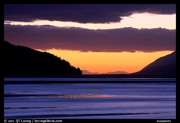 Fjord at sunset, Turnagain Arm. Alaska, USA