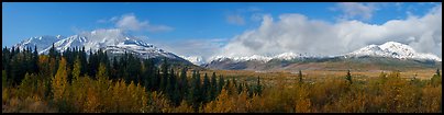 Hayes Range from Black Rapids Glacier Viewpoint. Alaska, USA (Panoramic color)