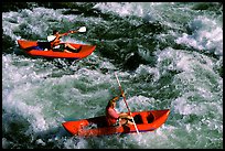 Kayakers on the rapids of the Trinity River, Shasta Trinity National Forest. California, USA ( color)