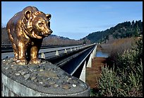 Golden bear adorning bridge over the Klamath River. California, USA