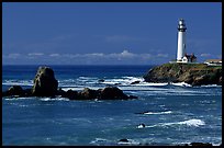 Pigeon Point Lighthouse and rocks, morning. San Mateo County, California, USA