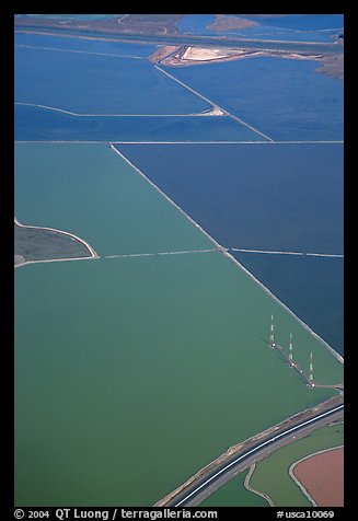 Aerial view of marsh patches in the South Bay. Redwood City,  California, USA (color)