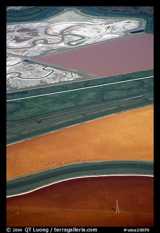 Aerial view of marsh patches. Redwood City,  California, USA (color)